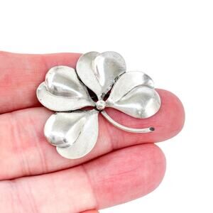 Vintage Sterling Silver 925 Four Leaf Clover Brooch Pin